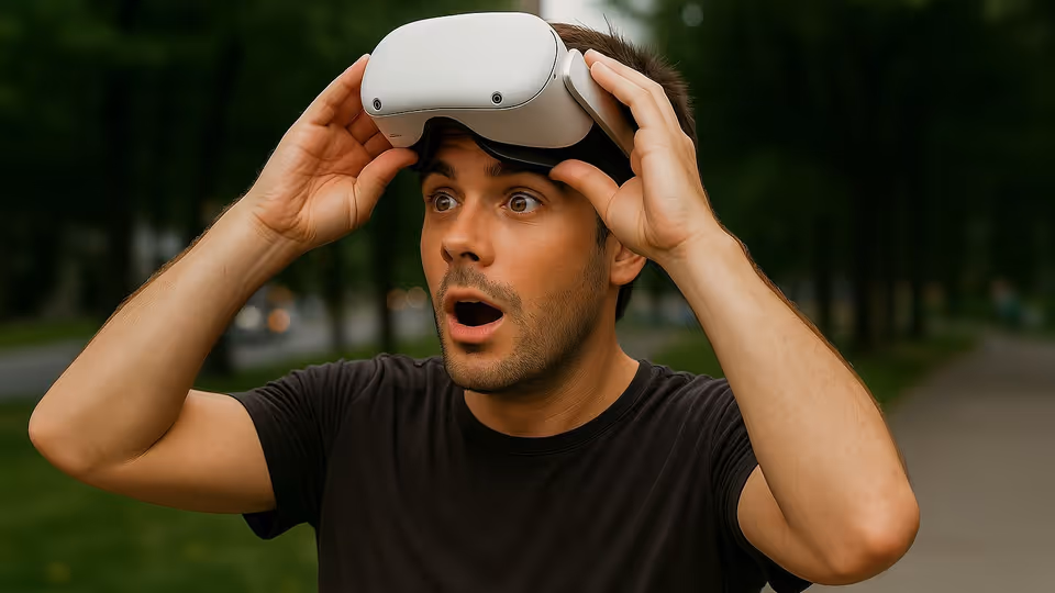 A VR user descovering real life