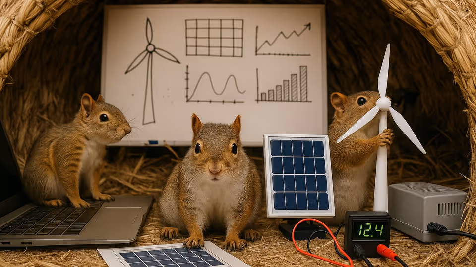 Squirrels working on a solar panel